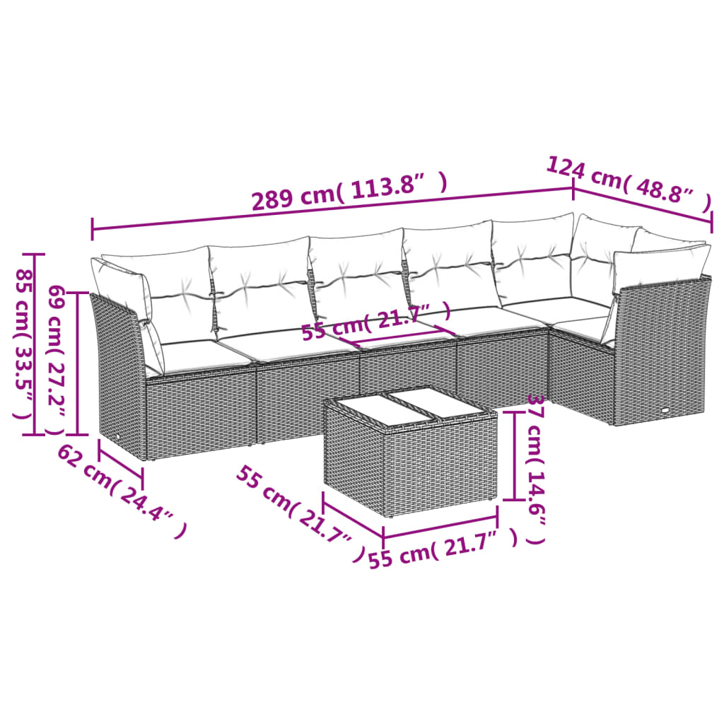 Set Divani da Giardino con Cuscini 7pz Nero Polyrattan