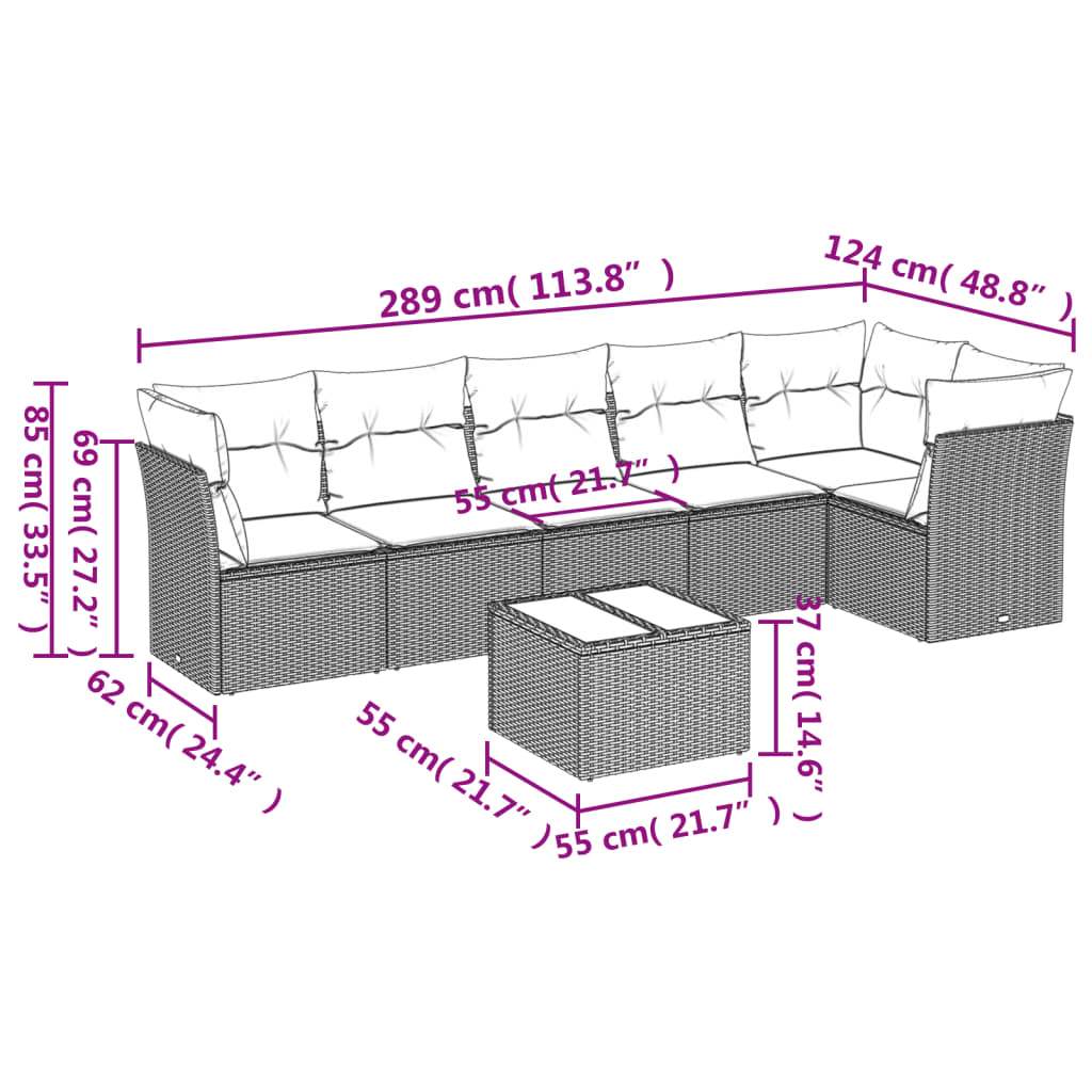 Set Divani da Giardino 7 pz con Cuscini Marrone in Polyrattan | homemem39