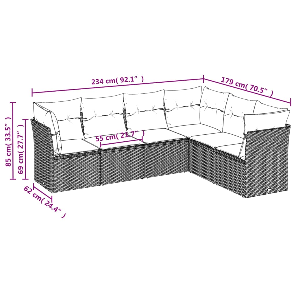 Set Divano da Giardino 6 pz con Cuscini Beige in Polyrattan | homemem39
