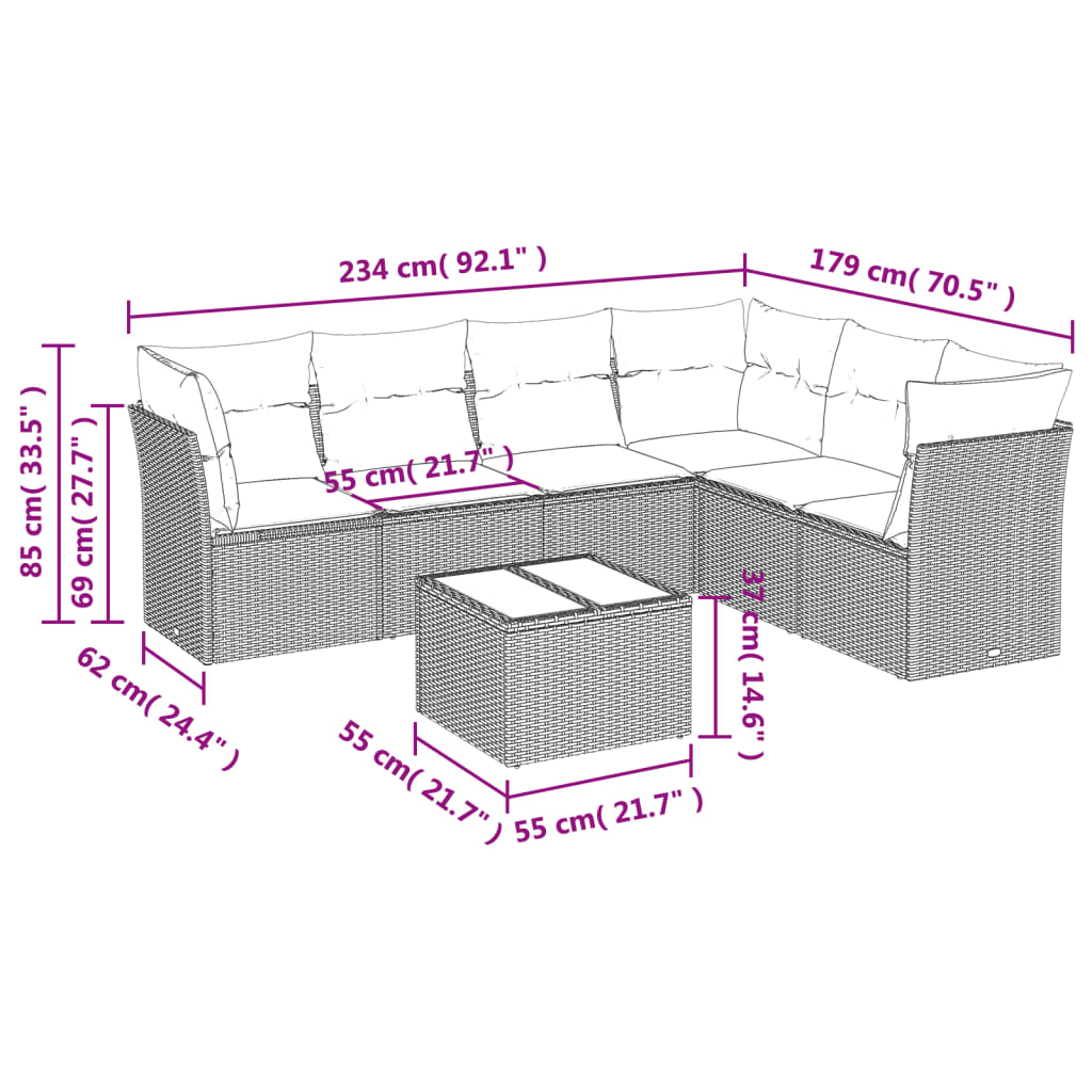 Set Divani da Giardino con Cuscini 7pz Nero Polyrattan