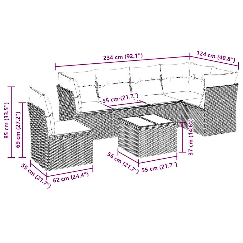 Set Divani da Giardino con Cuscini 7pz Nero Polyrattan