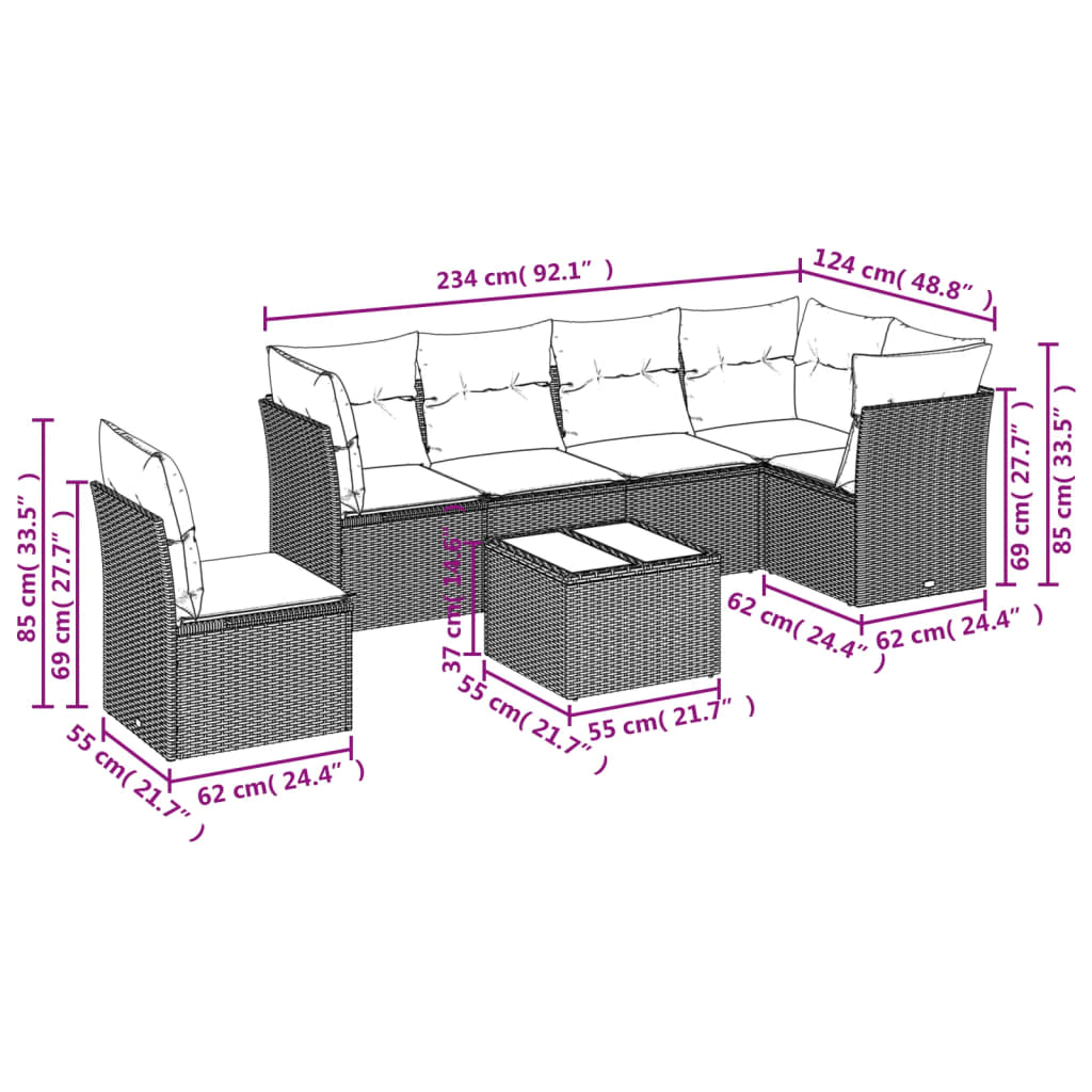 Set Divani da Giardino 7 pz con Cuscini Beige in Polyrattan | homemem39