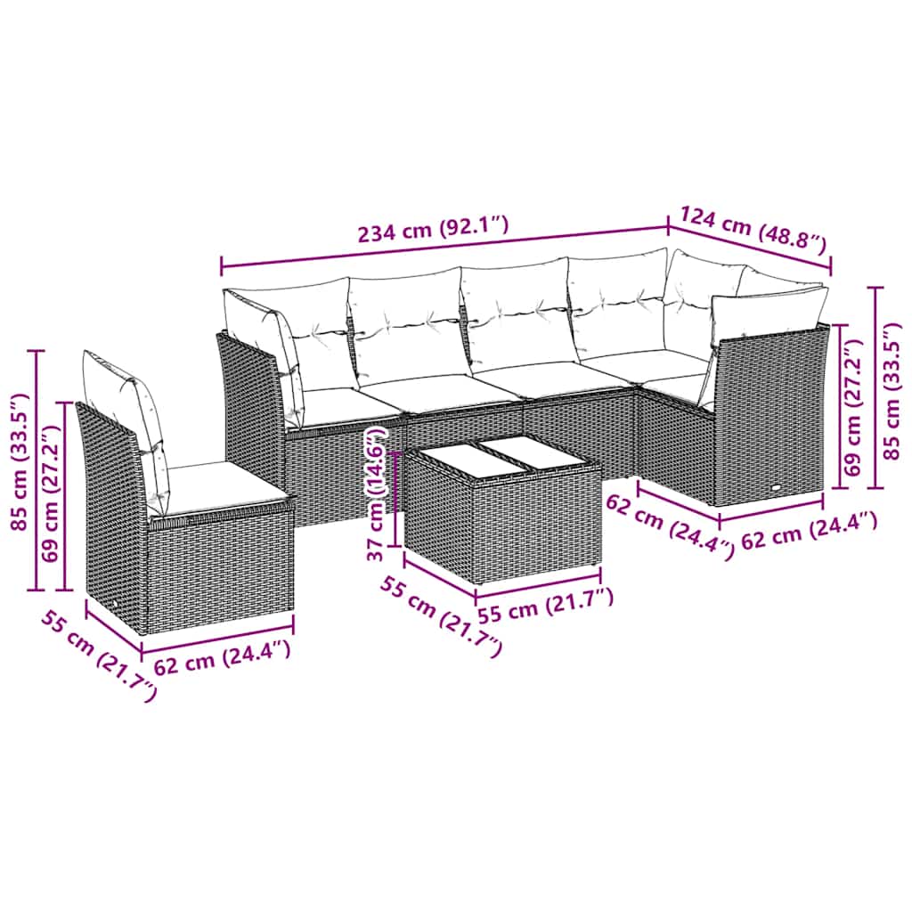 Set Divani da Giardino 7pz con Cuscini Grigio Chiaro Polyrattan | homemem39