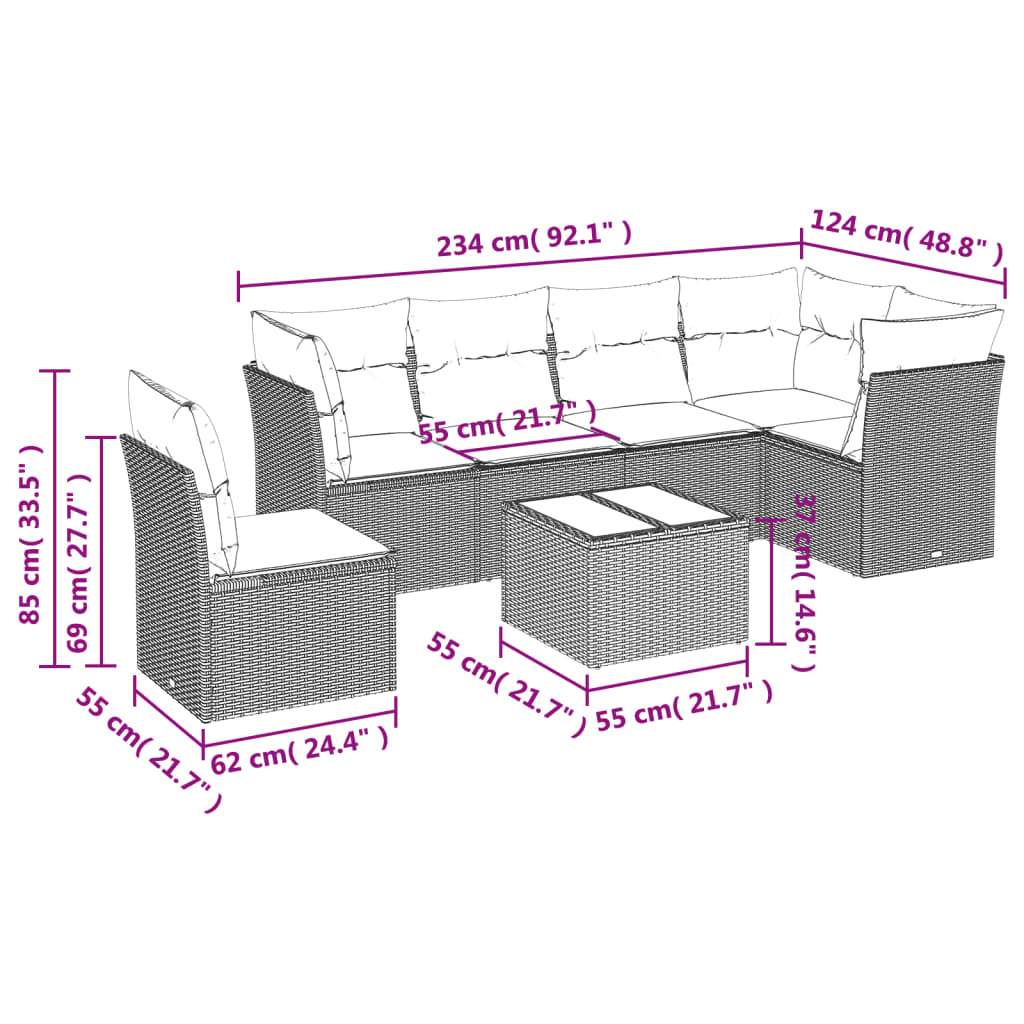 Set Divani da Giardino 7 pz con Cuscini Marrone in Polyrattan | homemem39