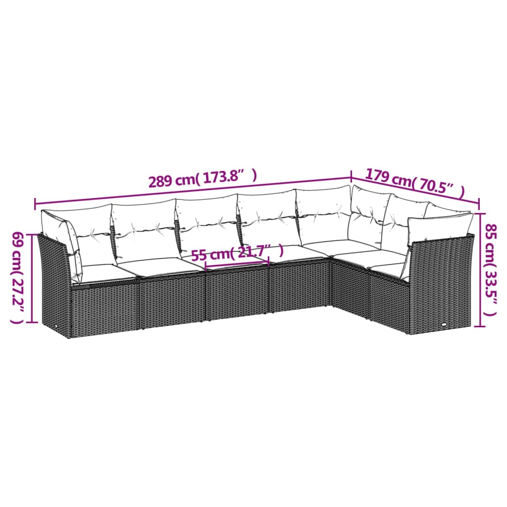 Set Divani da Giardino 7 pz con Cuscini Marrone in Polyrattan | homemem39