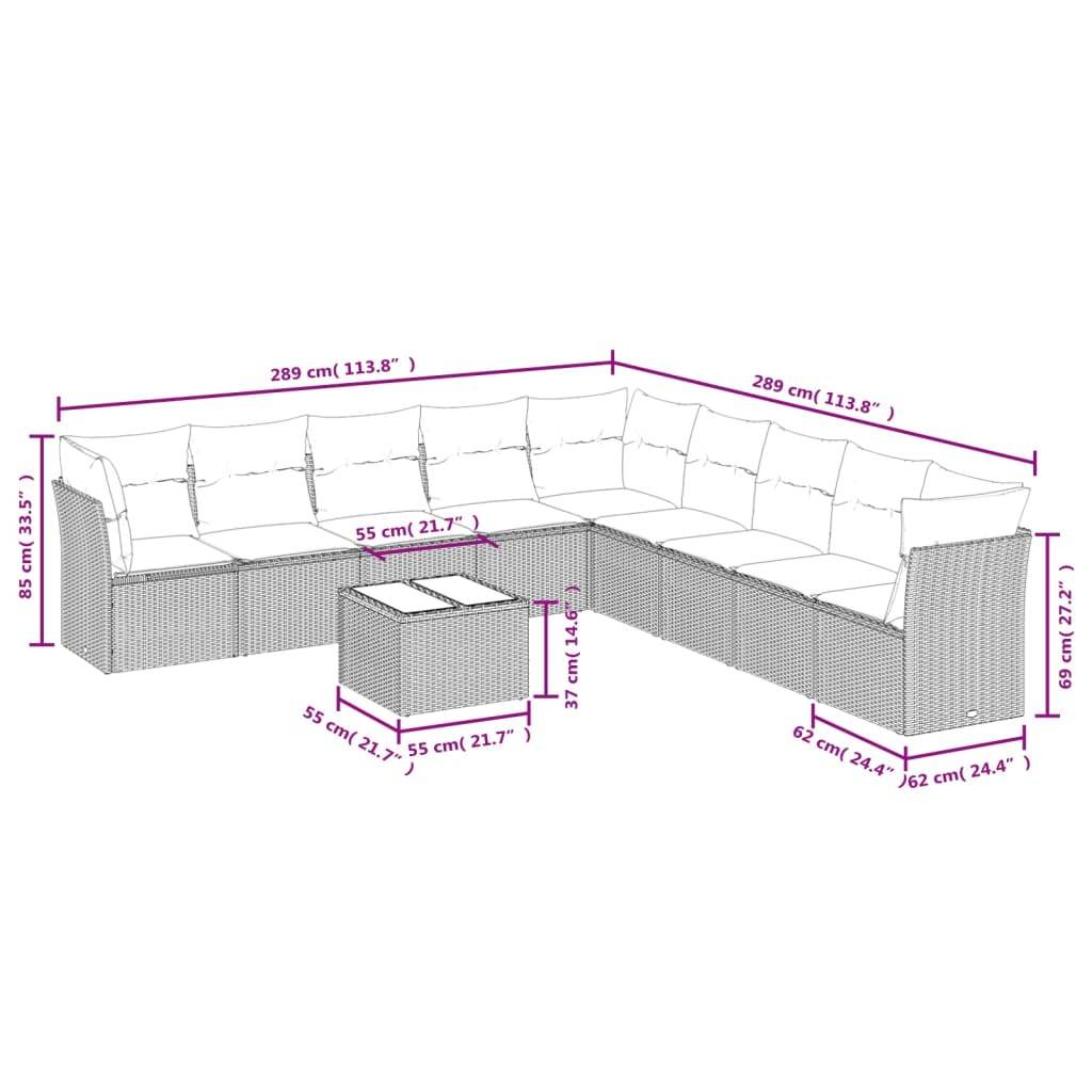Set Divani da Giardino 10pz con Cuscini in Polyrattan Nero | homemem39