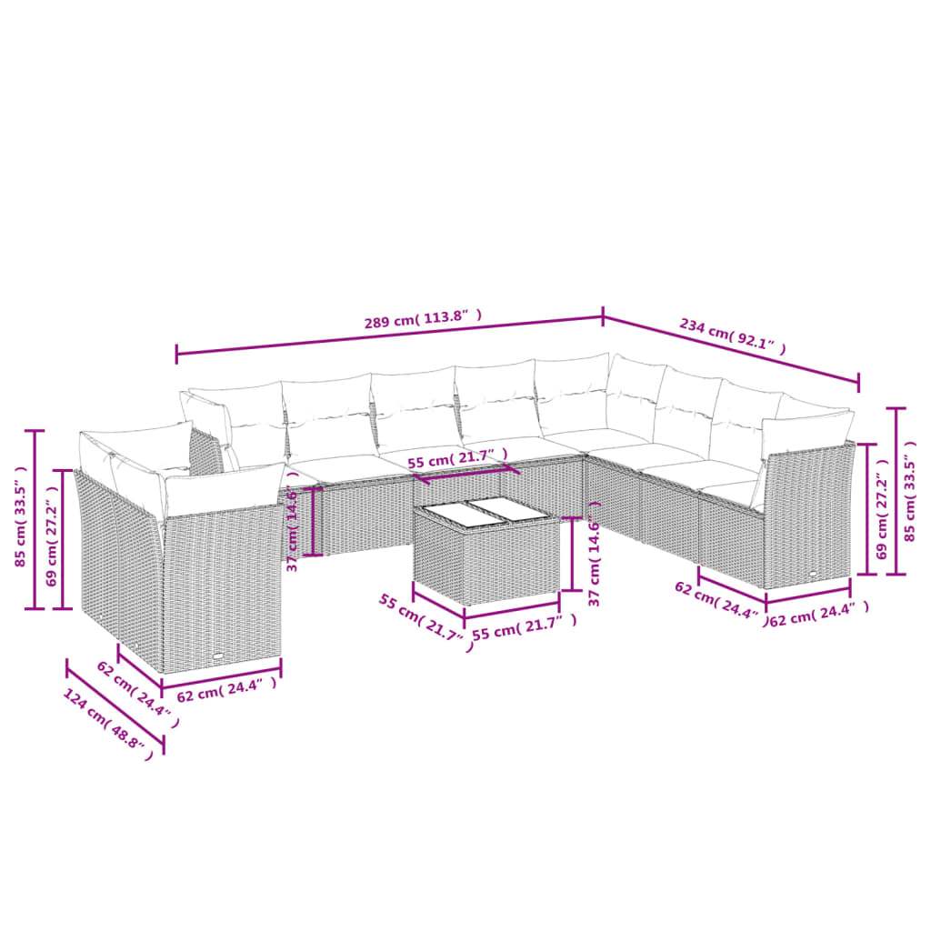 Set Divani da Giardino 11 pz con Cuscini in Polyrattan Grigio | homemem39
