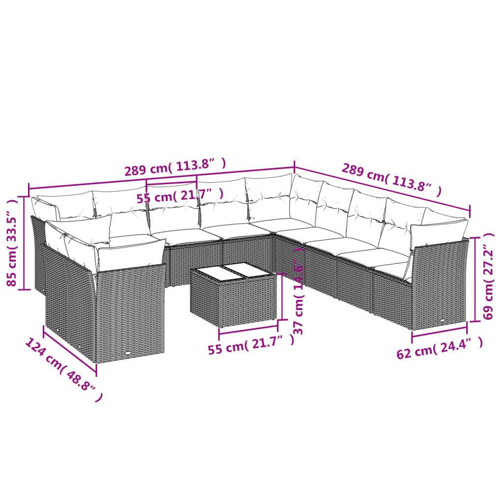 Set Divani da Giardino 12 pz con Cuscini Nero in Polyrattan | homemem39