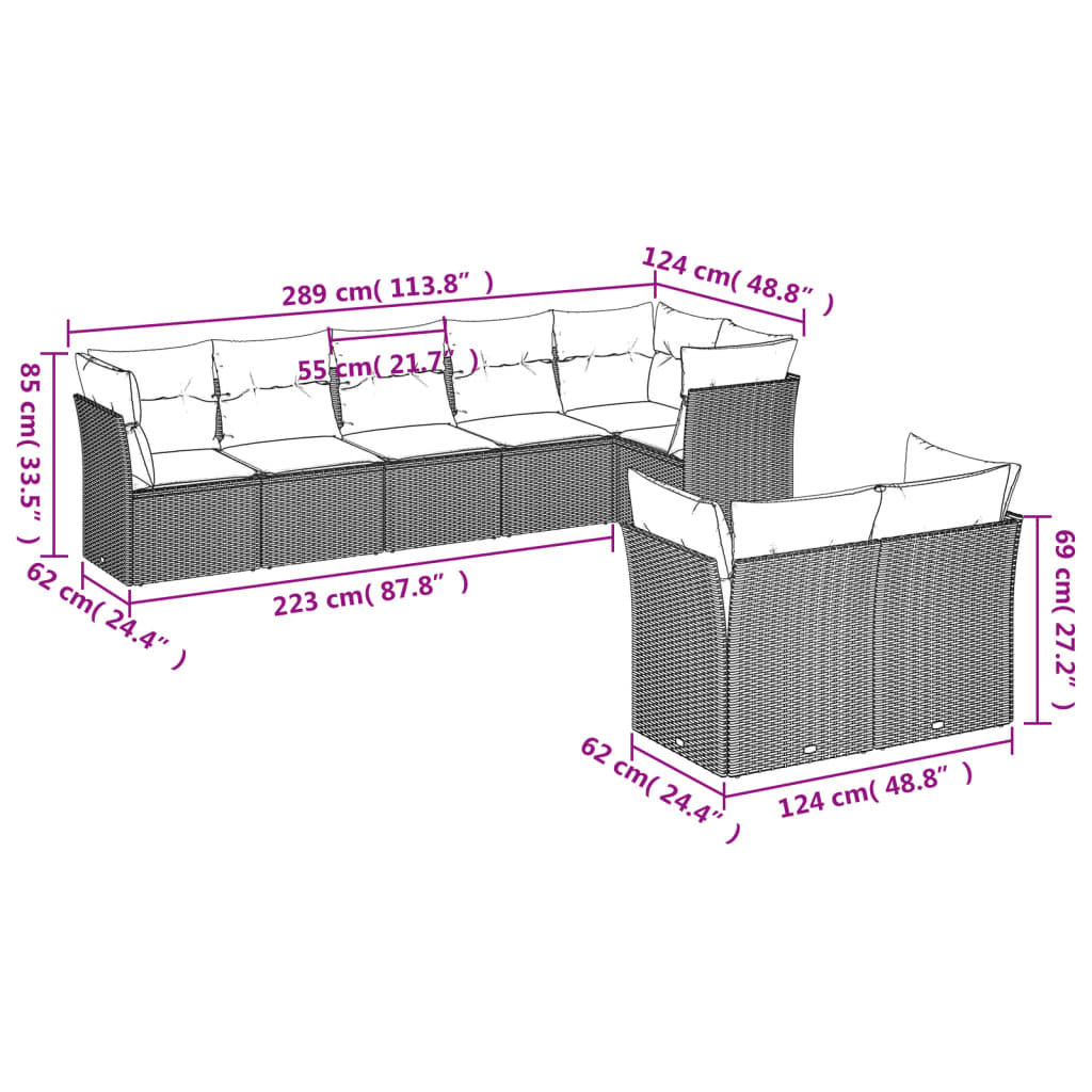Set Divani da Giardino con Cuscini 8 pz Nero in Polyrattan | homemem39