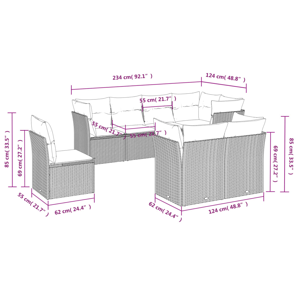 Set Divano da Giardino 8 pz con Cuscini Grigio in Polyrattan | homemem39