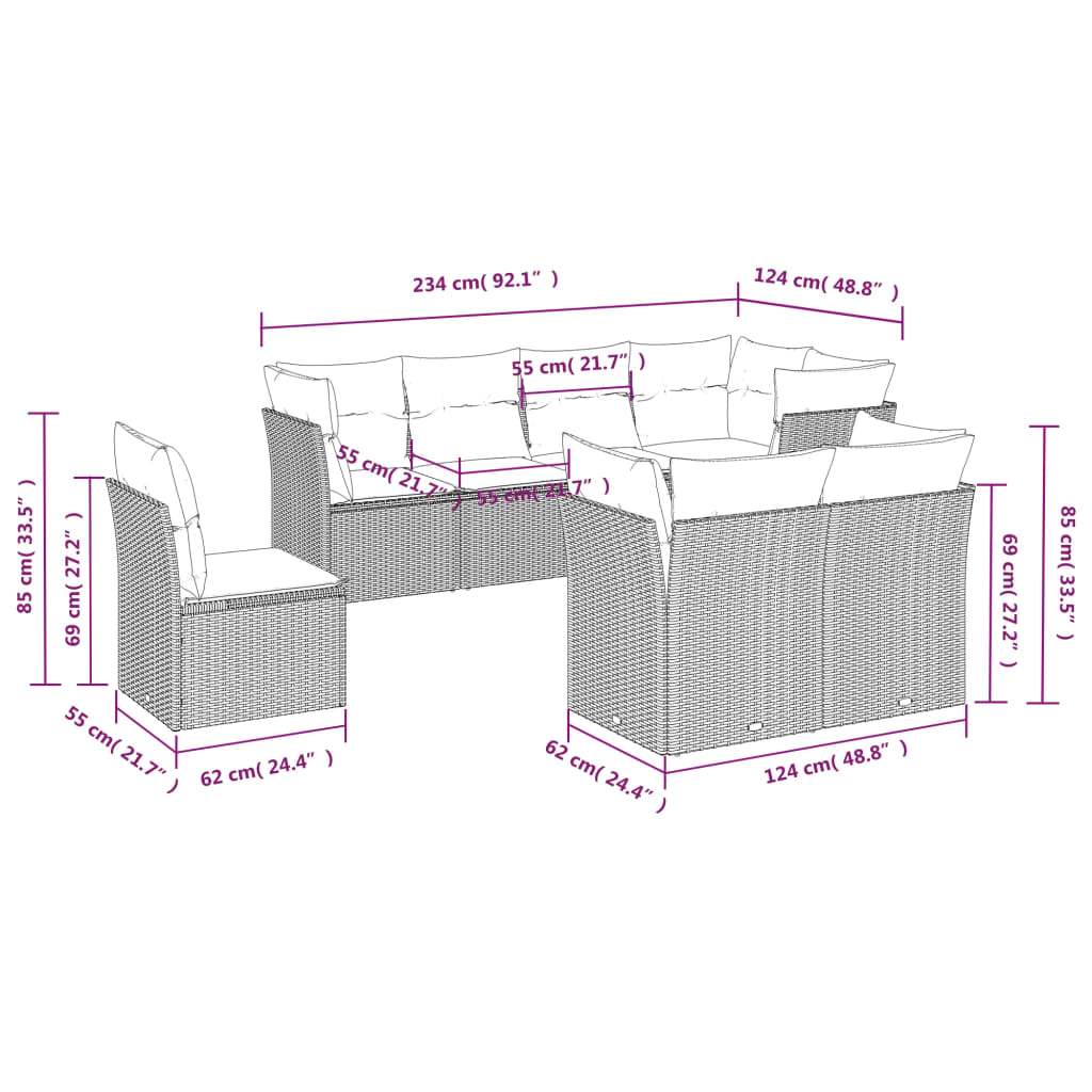 Set Divani da Giardino 8 pz con Cuscini Marrone in Polyrattan | homemem39