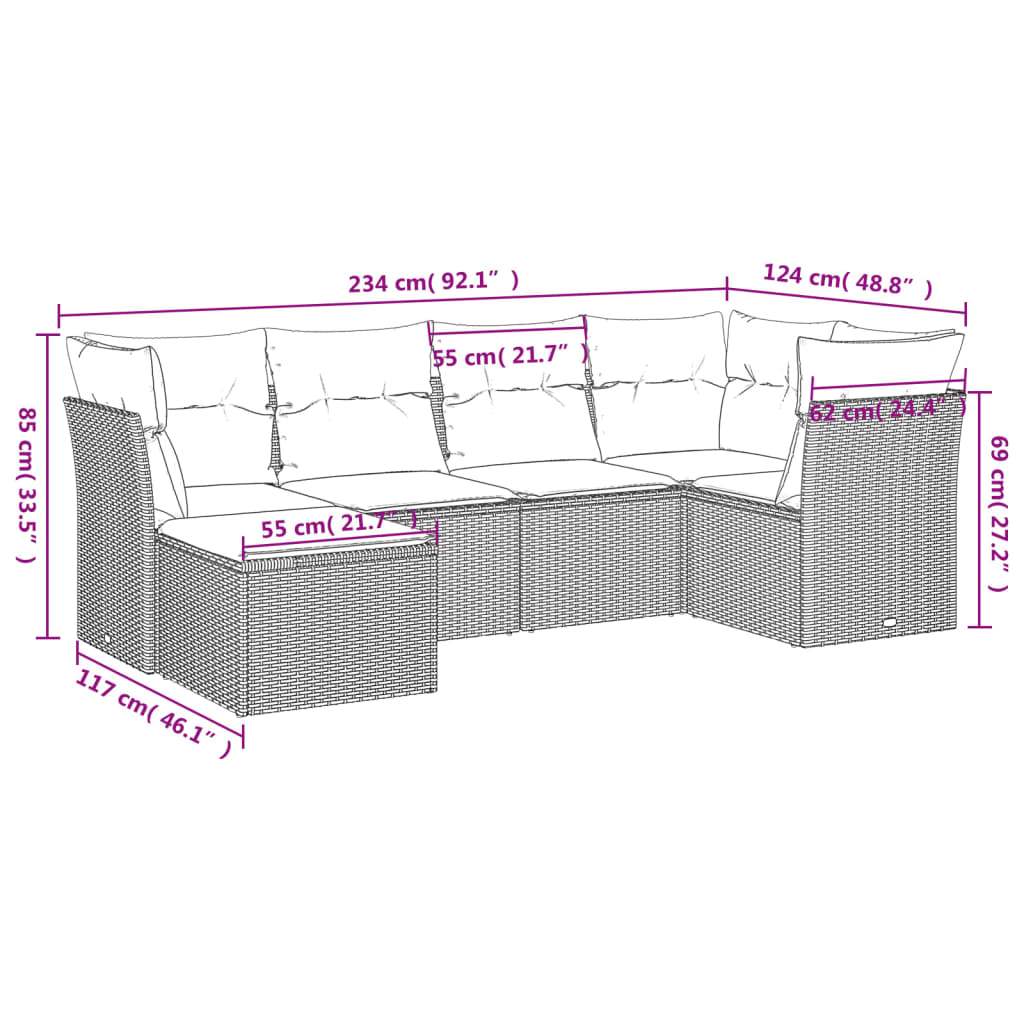 Set Divano da Giardino 6 pz con Cuscini Marrone in Polyrattan | homemem39