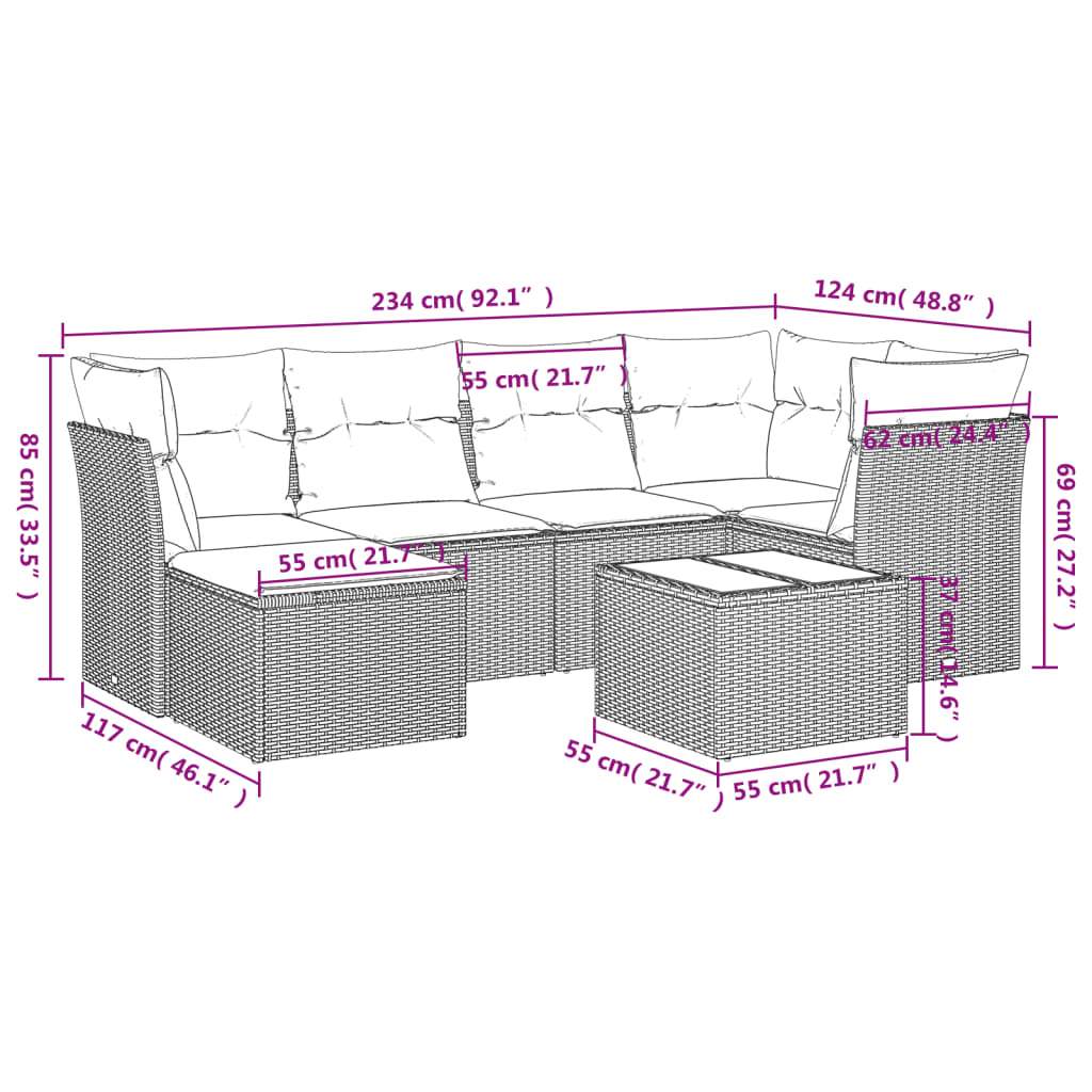 Set Divani da Giardino 7 pz con Cuscini Beige in Polyrattan | homemem39