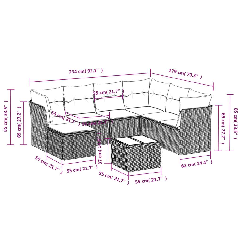 Set Divani da Giardino con Cuscini 8 pz Nero in Polyrattan | homemem39