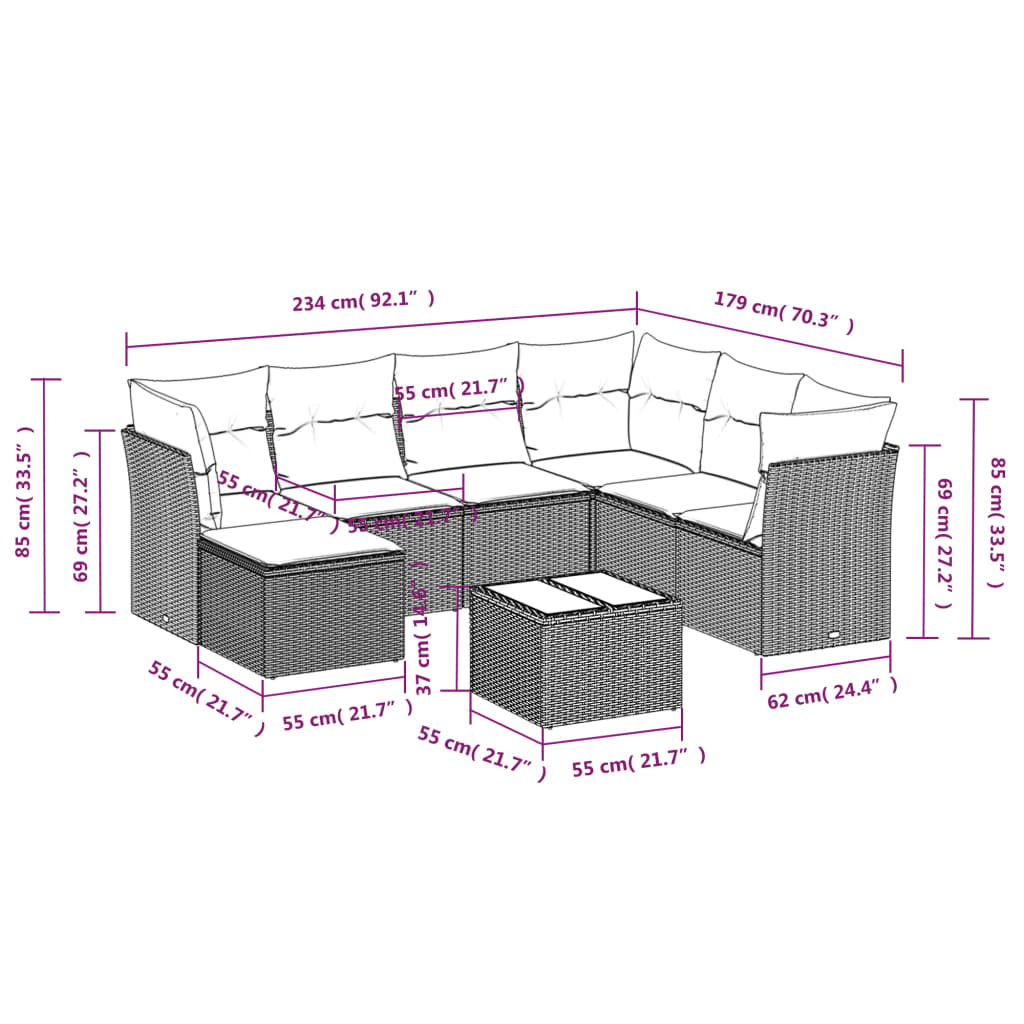 Set Divano da Giardino 8 pz con Cuscini Grigio in Polyrattan | homemem39