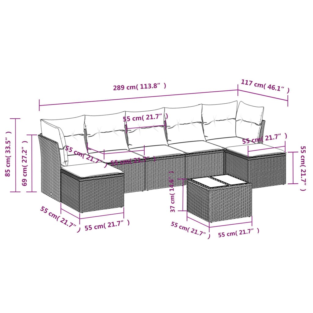 Set Divano da Giardino 8 pz con Cuscini Beige in Polyrattan | homemem39