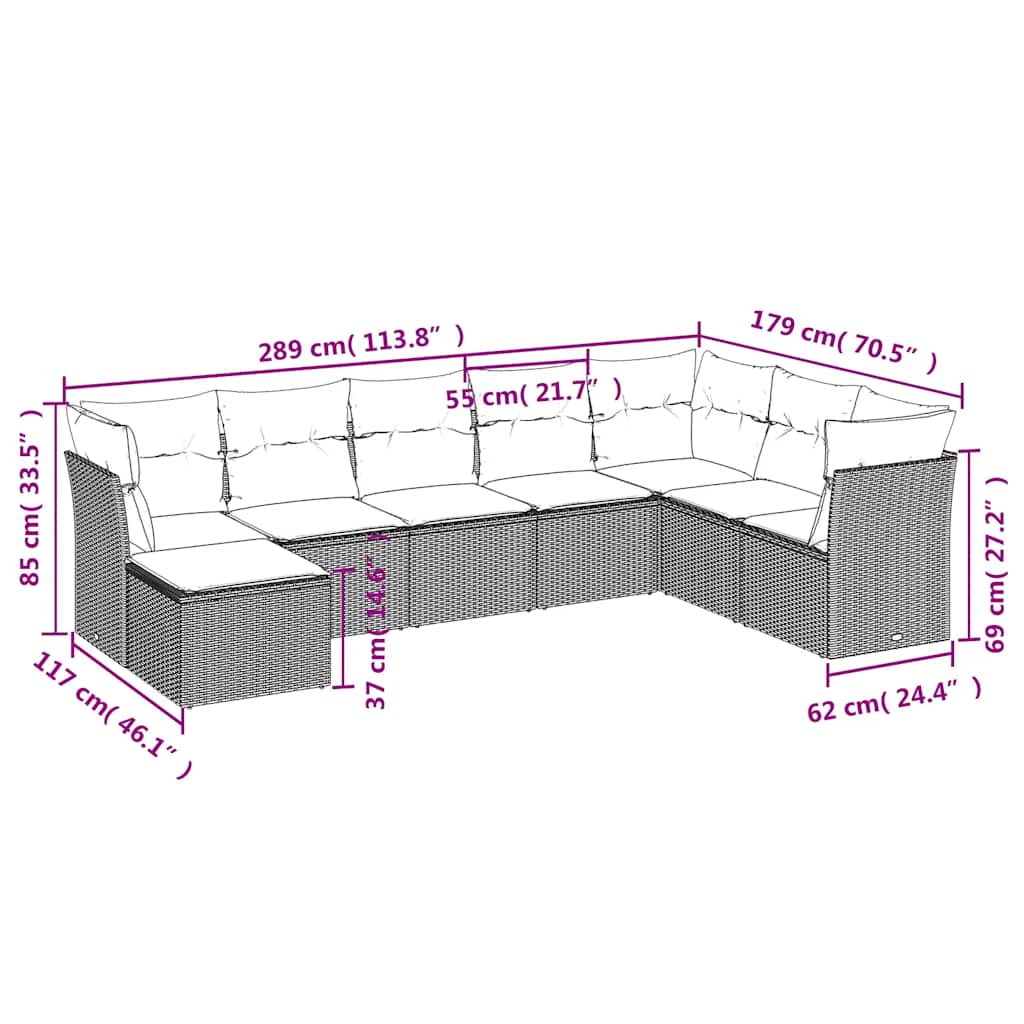 Set Divani da Giardino con Cuscini 8 pz Nero in Polyrattan | homemem39