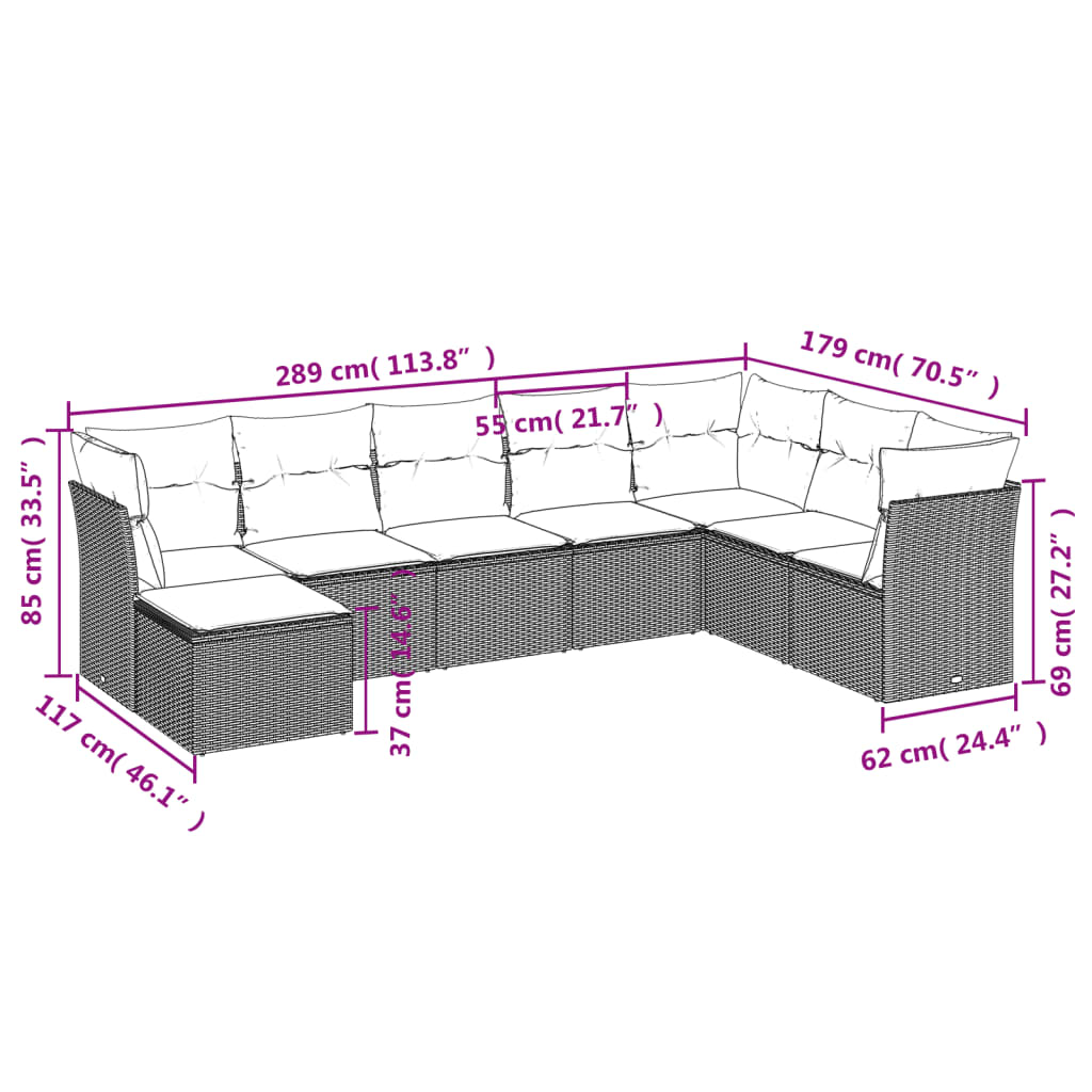 Set Divano da Giardino 8pz con Cuscini Grigio Chiaro Polyrattan