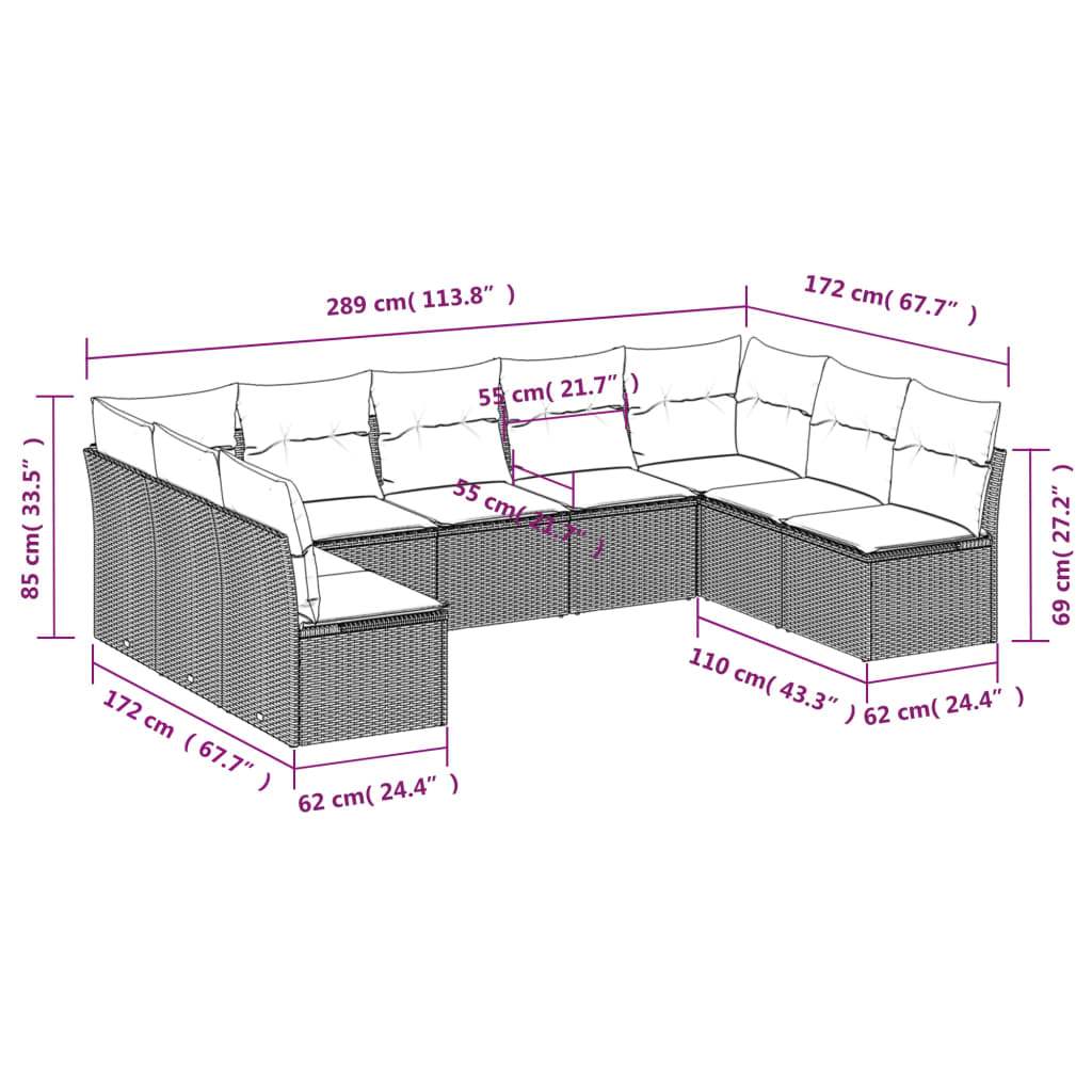 Set Divani da Giardino 9pz con Cuscini Marrone in Polyrattan | homemem39
