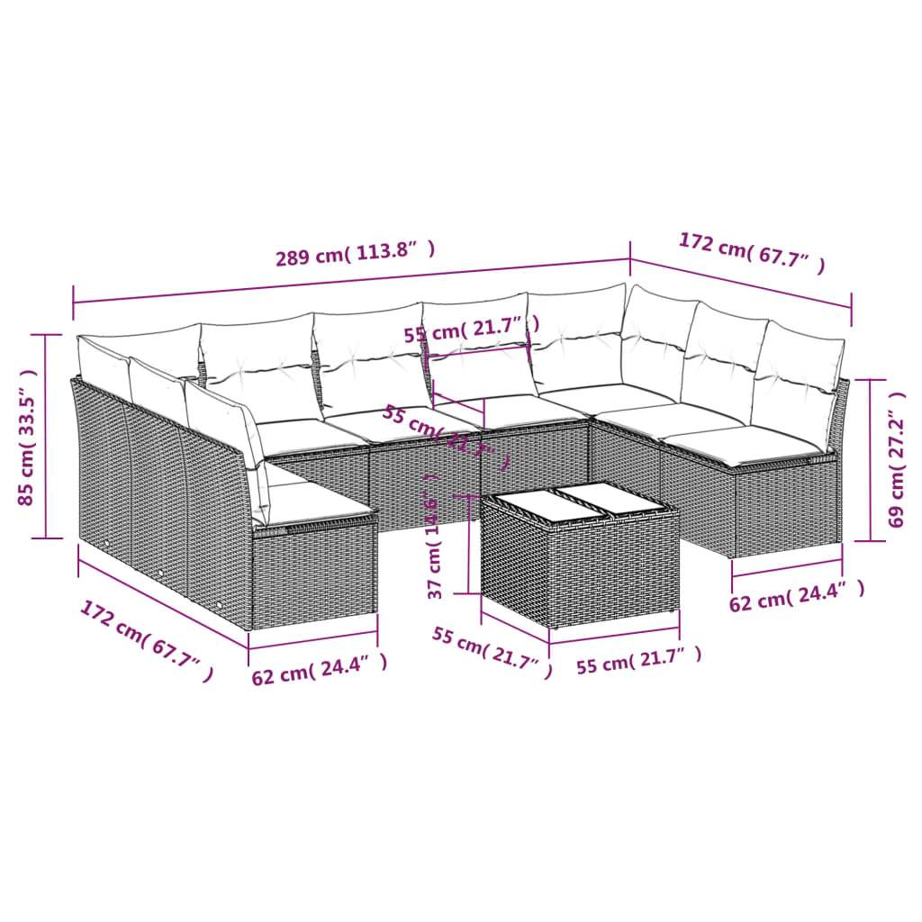 Set Divani da Giardino 10pz con Cuscini in Polyrattan Nero | homemem39