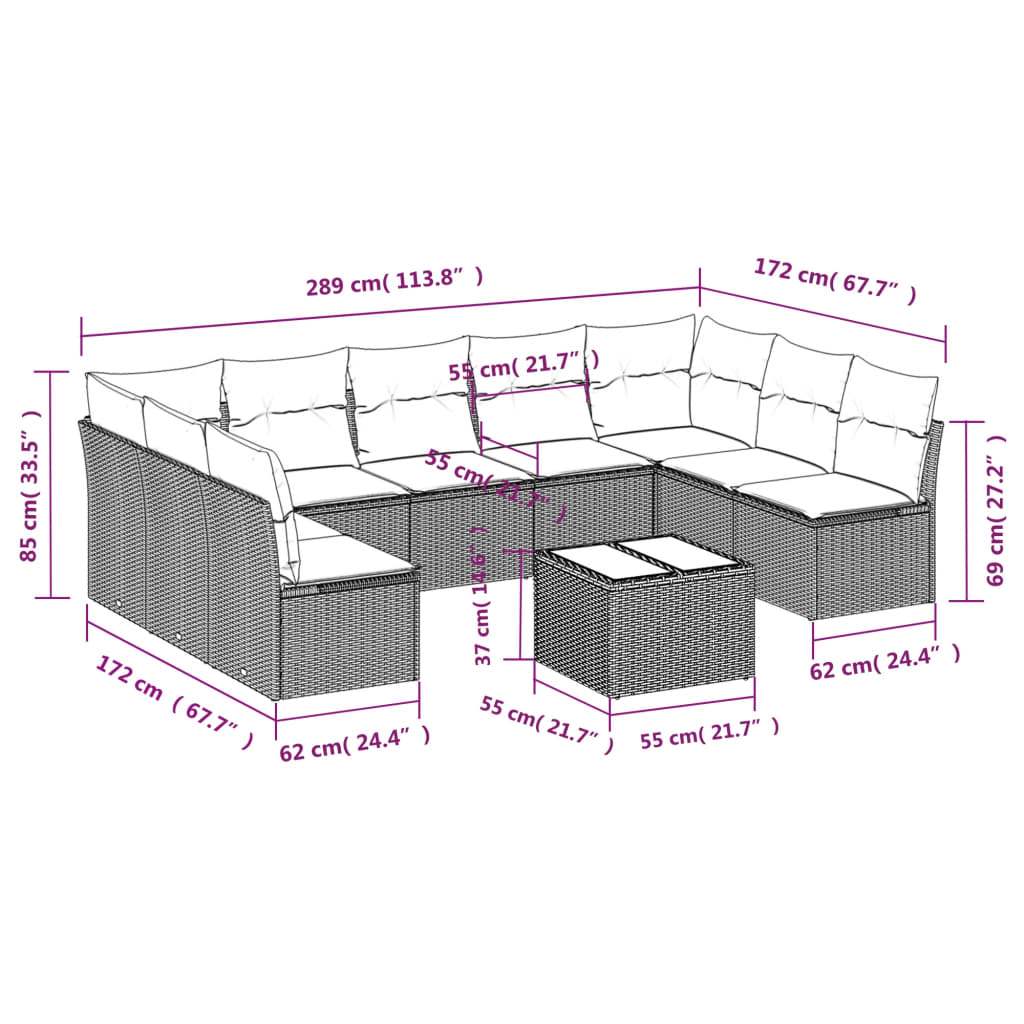 Set Divani da Giardino 10pz con Cuscini in Polyrattan Nero | homemem39