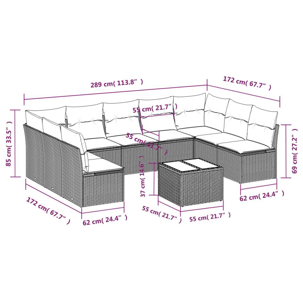 Set Divano da Giardino 10 pz con Cuscini Beige in Polyrattan | homemem39