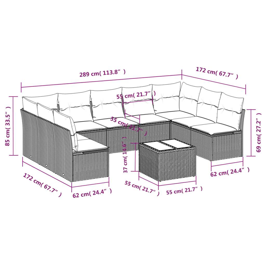 Set Divano da Giardino 10 pz con Cuscini Grigio in Polyrattan | homemem39