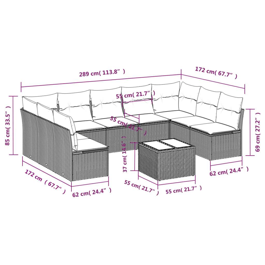 Set Divani da Giardino 10pz con Cuscini in Polyrattan Marrone | homemem39