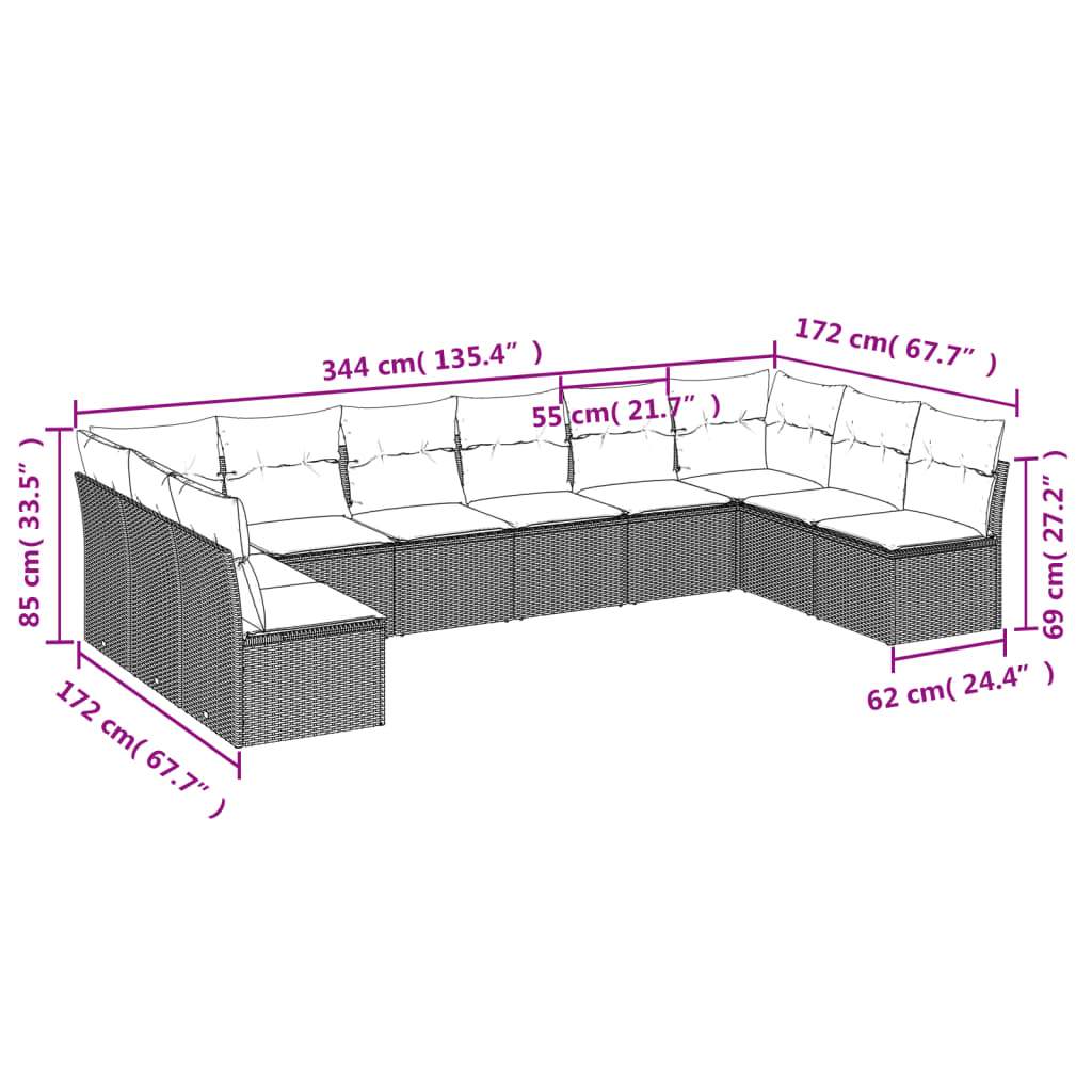 Set Divani da Giardino 10pz con Cuscini in Polyrattan Nero | homemem39