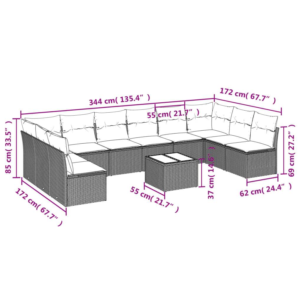 Set Divani da Giardino 11 pz con Cuscini in Polyrattan Grigio | homemem39