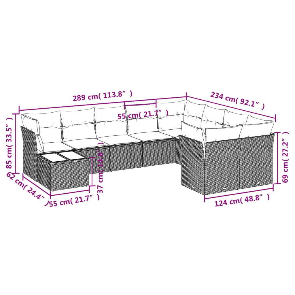 Set Divani da Giardino 10pz con Cuscini in Polyrattan Nero | homemem39