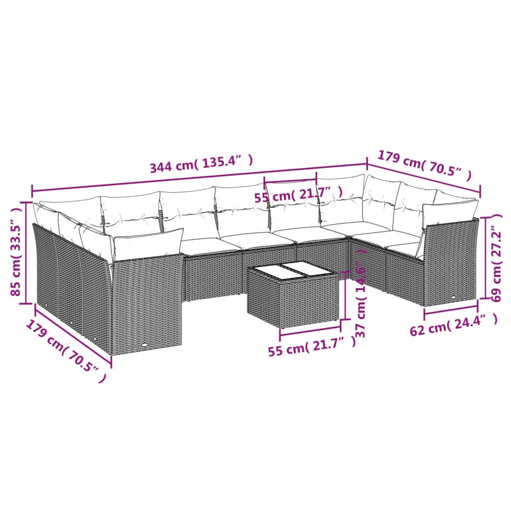 Set Divani da Giardino 11 pz con Cuscini in Polyrattan Nero | homemem39
