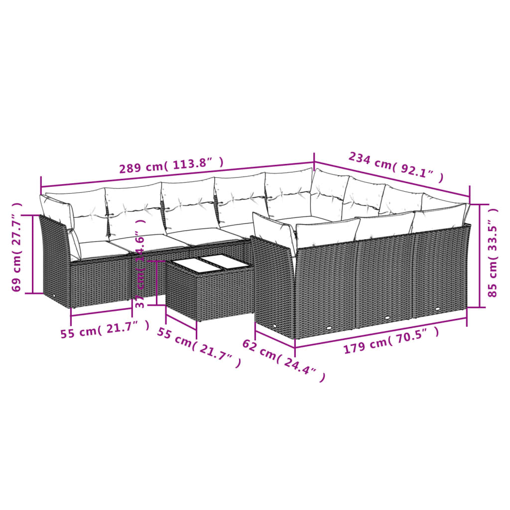 Set Divani da Giardino 11 pz con Cuscini in Polyrattan Nero | homemem39