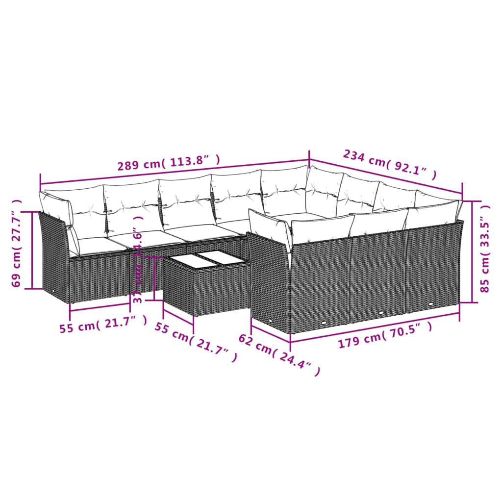 Set Divani da Giardino 11 pz con Cuscini in Polyrattan Grigio | homemem39