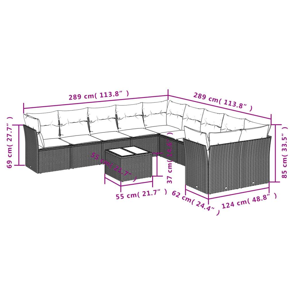 Set Divani da Giardino 11 pz con Cuscini in Polyrattan Nero | homemem39