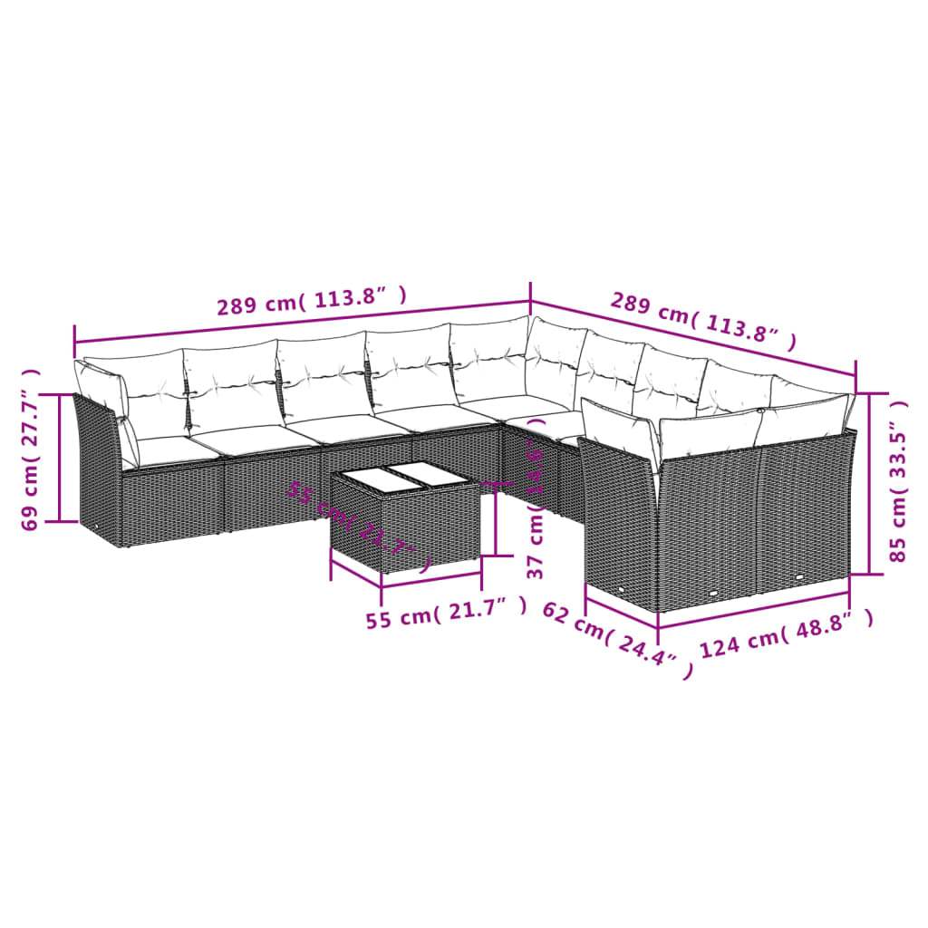 Set Divani da Giardino 11 pz con Cuscini Polyrattan Marrone | homemem39