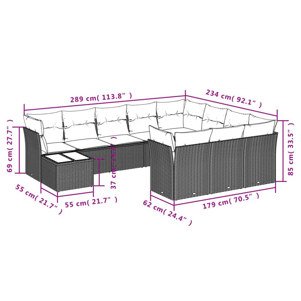 Set Divani da Giardino 11 pz con Cuscini in Polyrattan Nero | homemem39