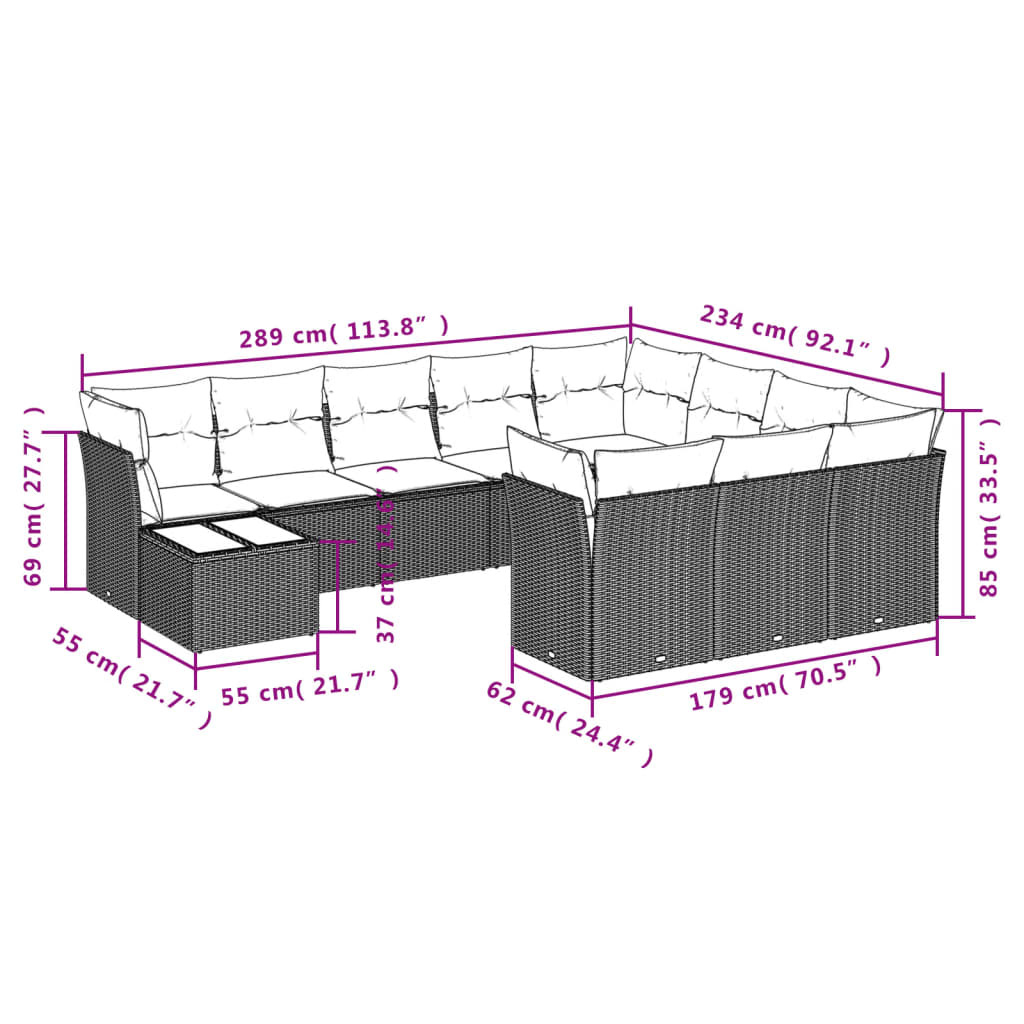 Set Divani da Giardino 11 pz con Cuscini Beige in Polyrattan | homemem39