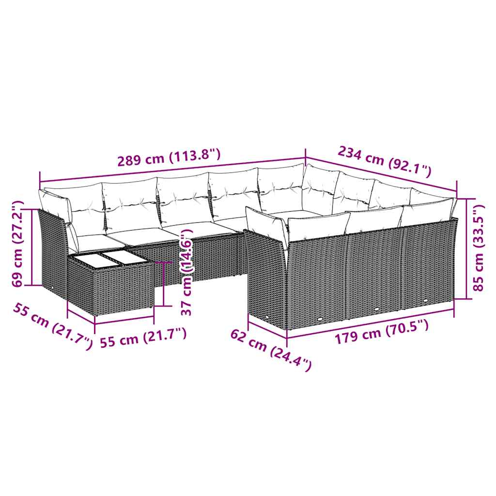 Set Divani da Giardino 11 pz con Cuscini in Polyrattan Grigio | homemem39