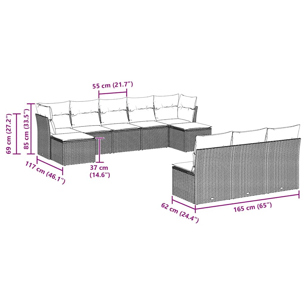 Set Divano Giardino 10 pz con Cuscini Grigio Chiaro Polyrattan | homemem39