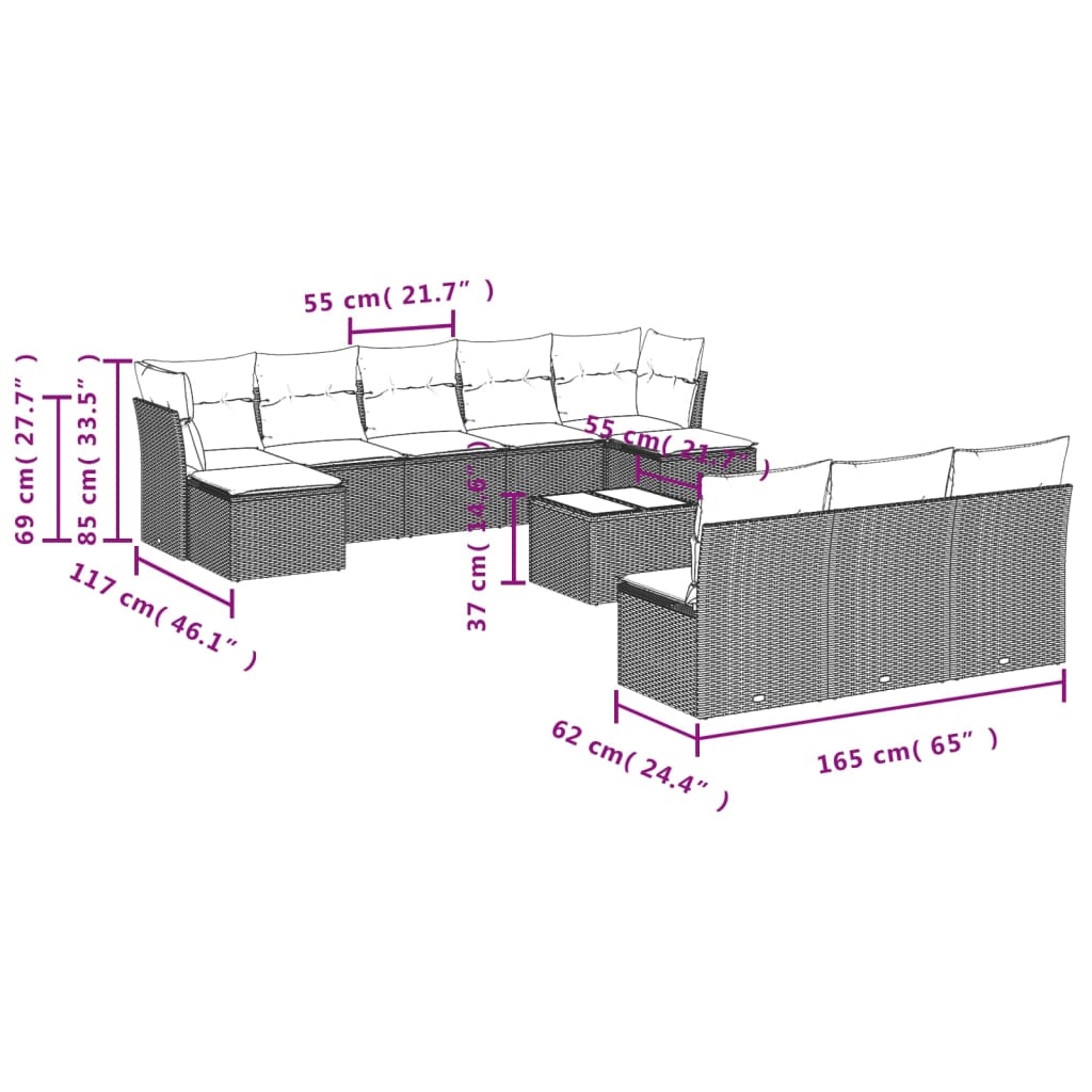 Set Divani da Giardino 11 pz con Cuscini in Polyrattan Grigio | homemem39