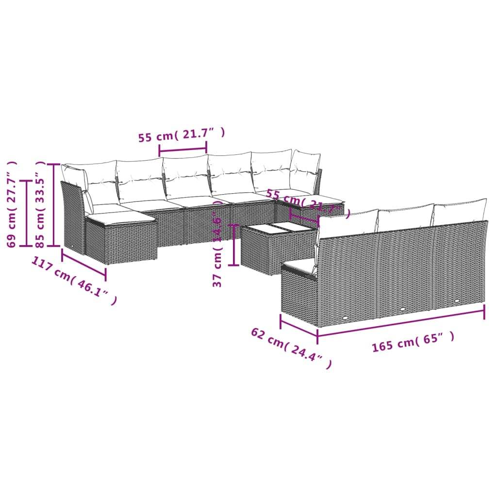 Set Divani da Giardino 11 pz con Cuscini in Polyrattan Grigio