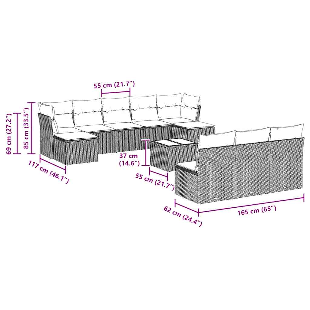 Set Divani da Giardino 11 pz con Cuscini in Polyrattan Grigio | homemem39