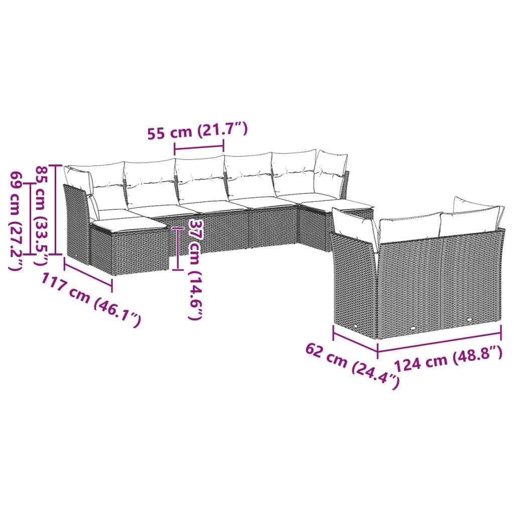 Set Divano da Giardino 9pz con Cuscini Grigio Chiaro Polyrattan - homemem39