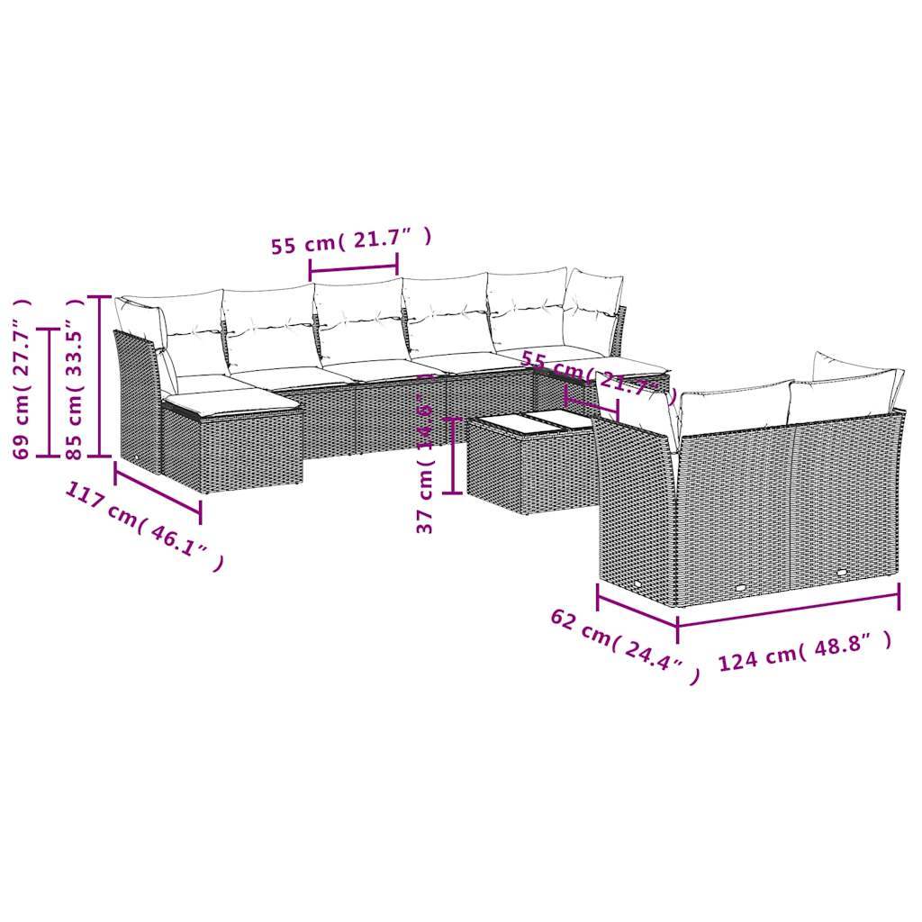Set Divano da Giardino 10 pz con Cuscini Beige in Polyrattan | homemem39