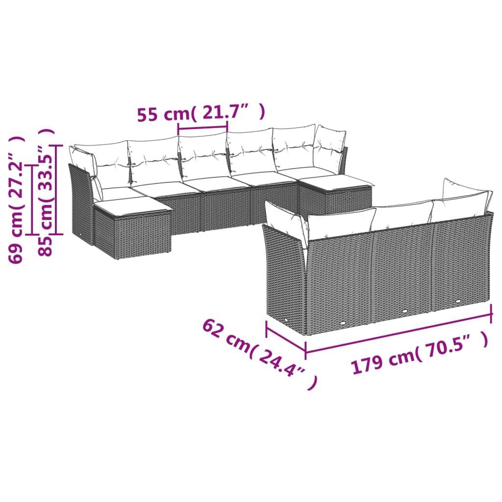Set Divano da Giardino 10 pz con Cuscini Grigio in Polyrattan | homemem39