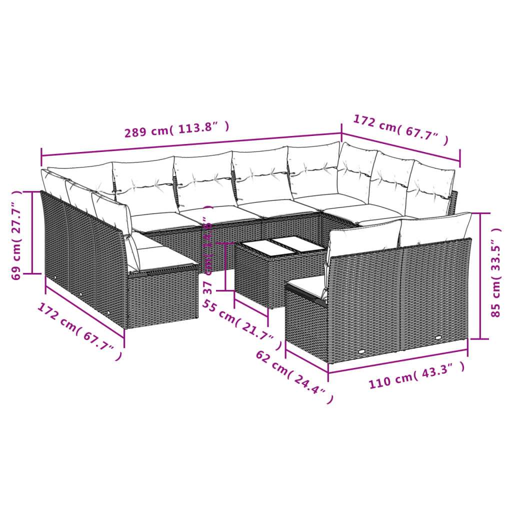 Set Divani da Giardino 12 pz con Cuscini Nero in Polyrattan | homemem39