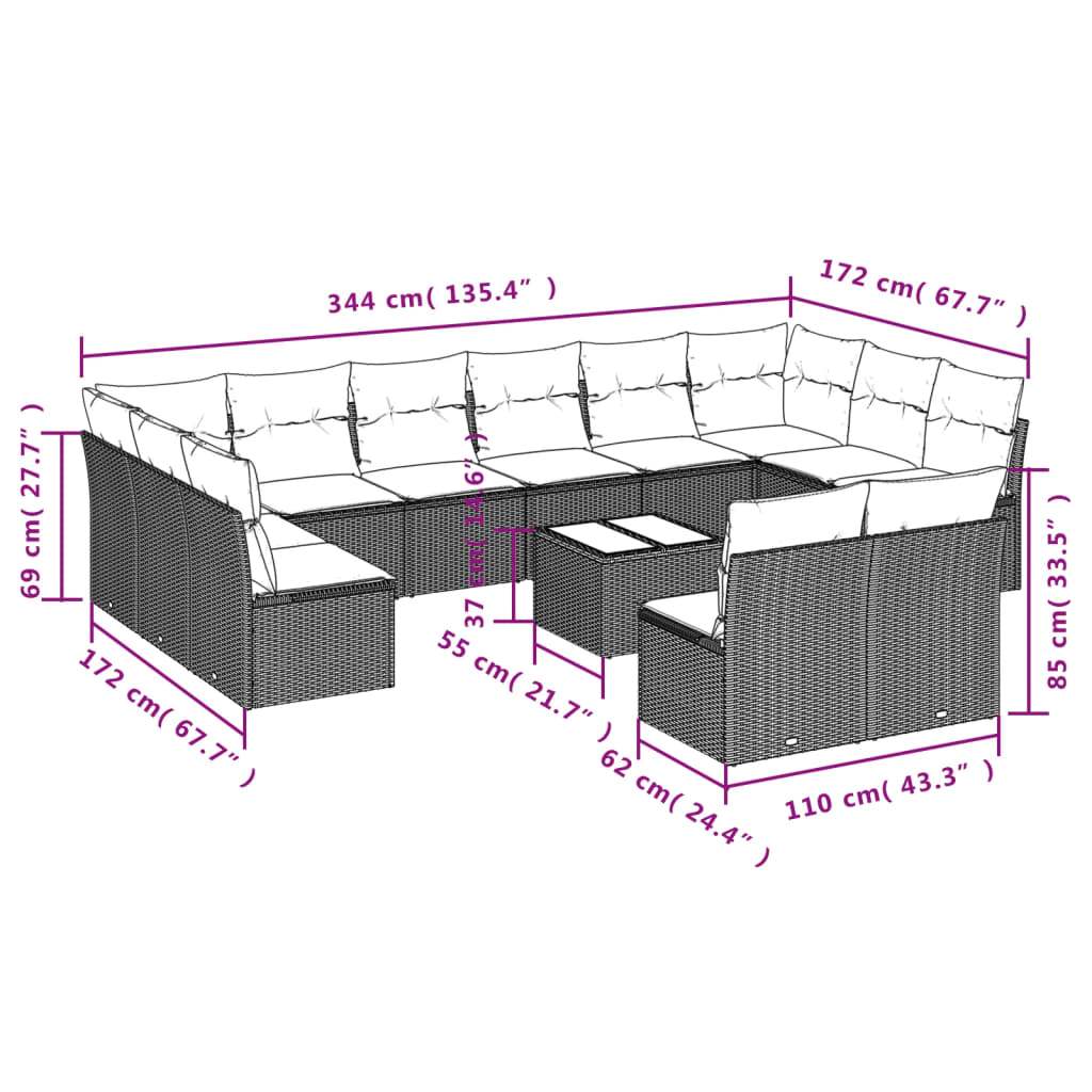 Set Divano da Giardino 13 pz con Cuscini Beige in Polyrattan | homemem39