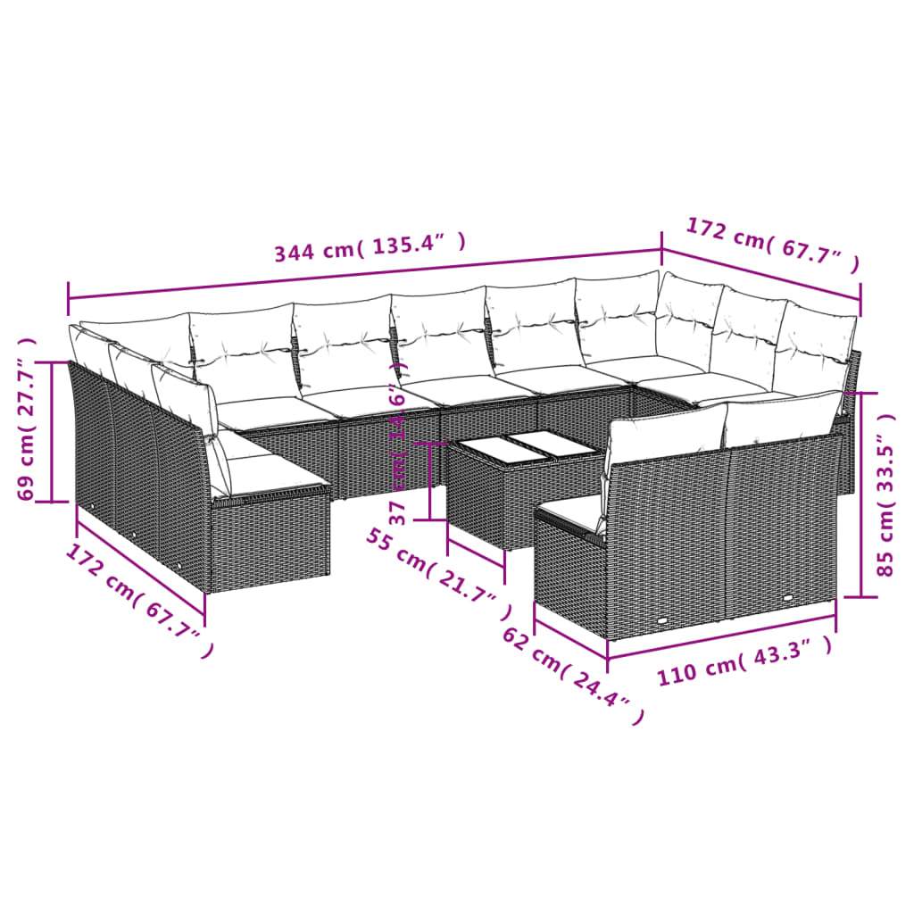 Set Divani da Giardino 13 pz con Cuscini Marrone in Polyrattan | homemem39