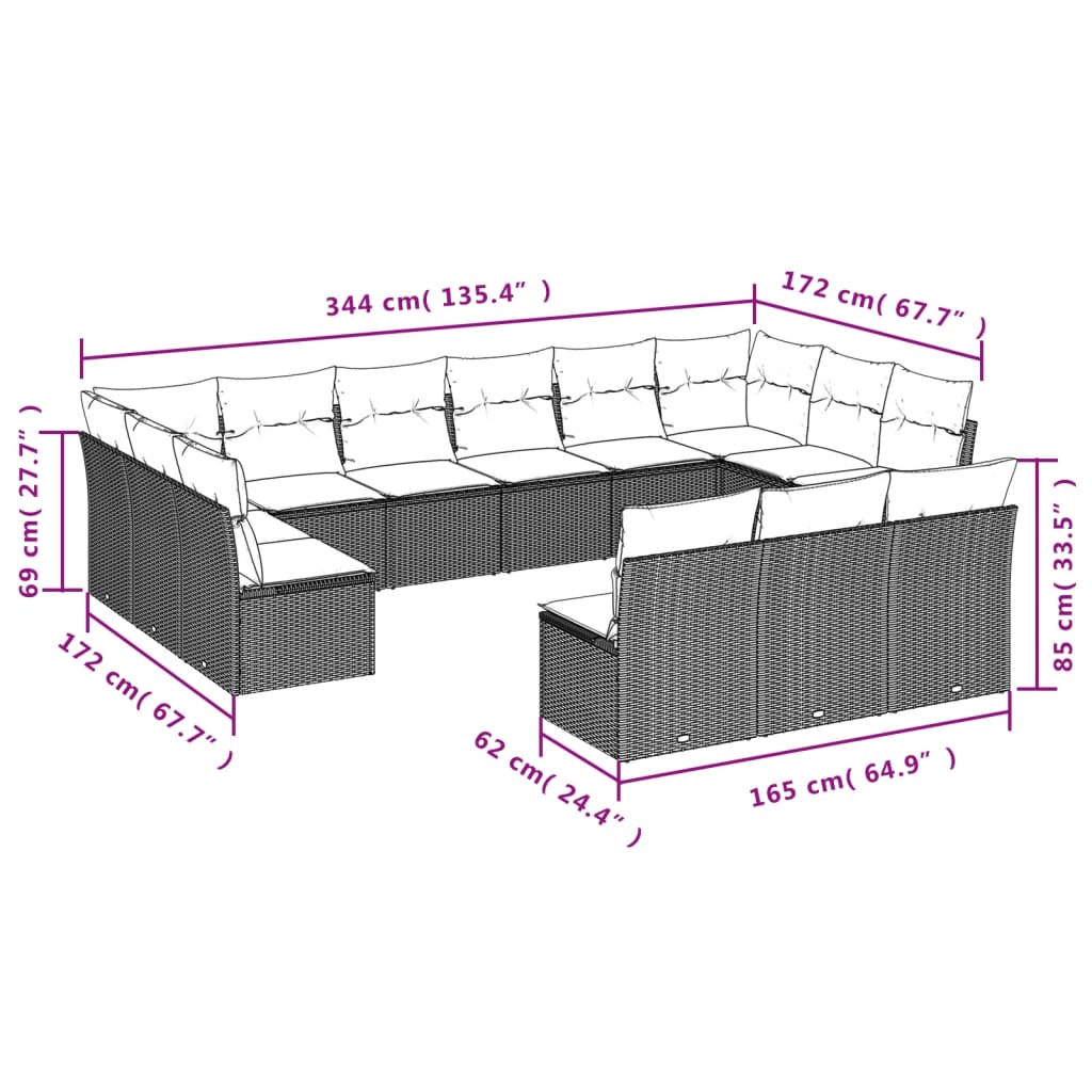Set Divani da Giardino 13 pz con Cuscini Marrone in Polyrattan | homemem39